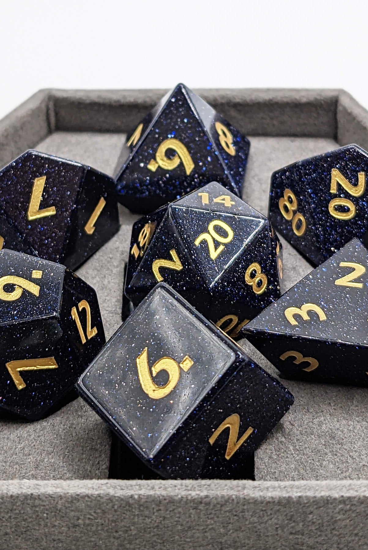 Blue Goldstone Dice for dnd games