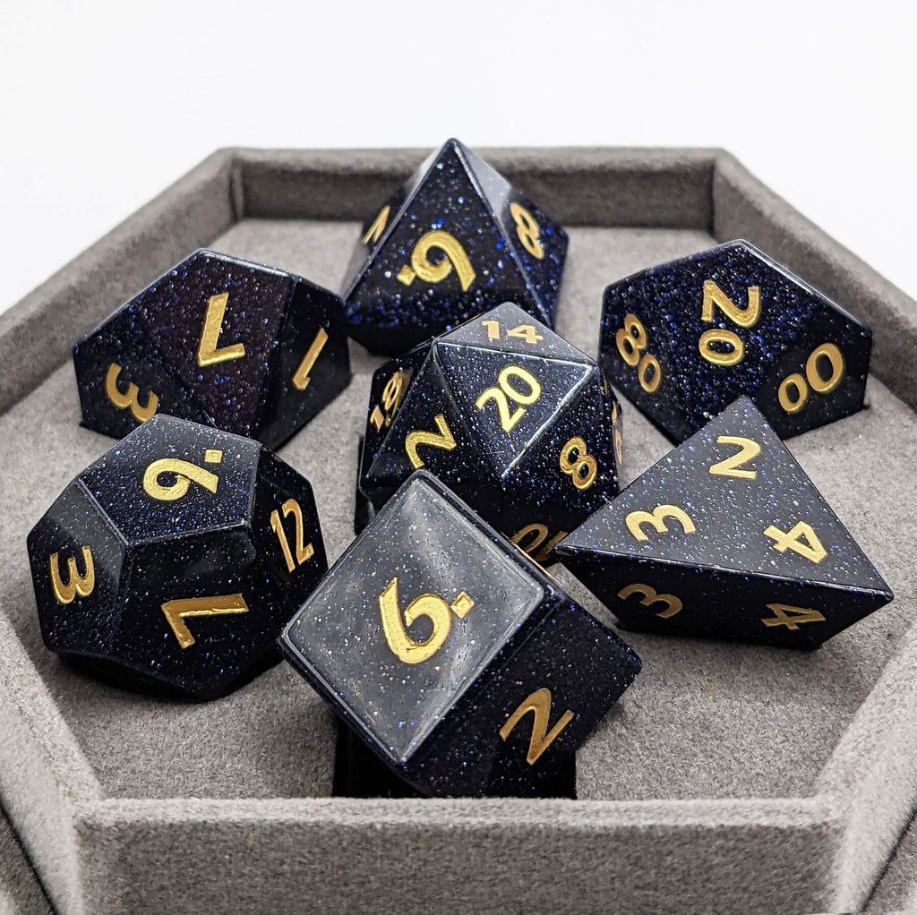 Blue Goldstone Dice for dnd games