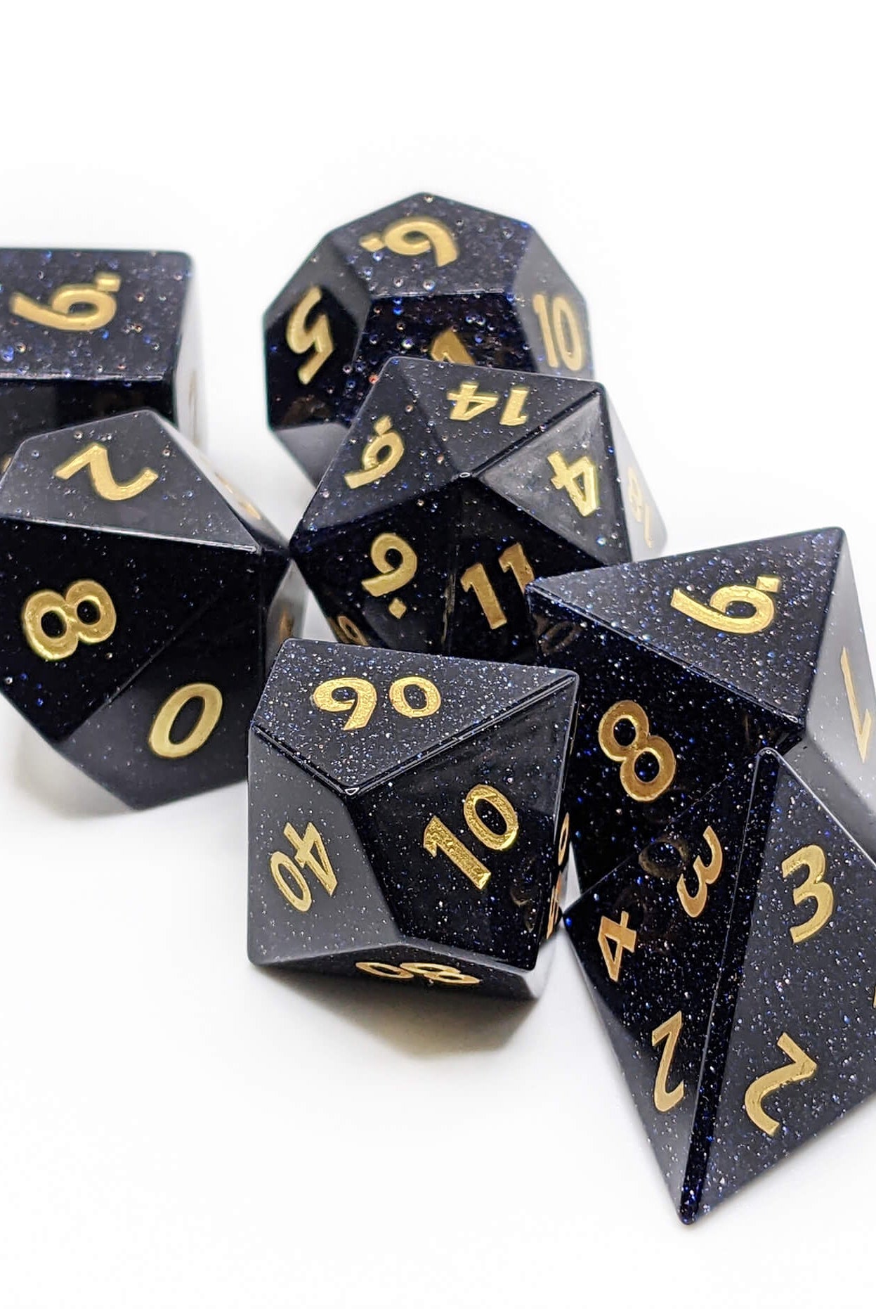 Beautiful gemstone blue goldstone dice for ttrpg