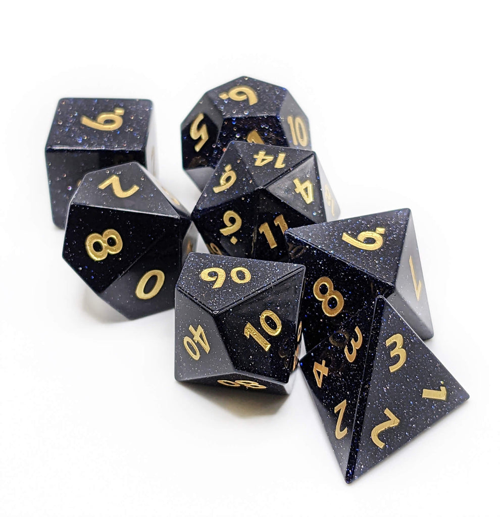 Beautiful gemstone blue goldstone dice for ttrpg