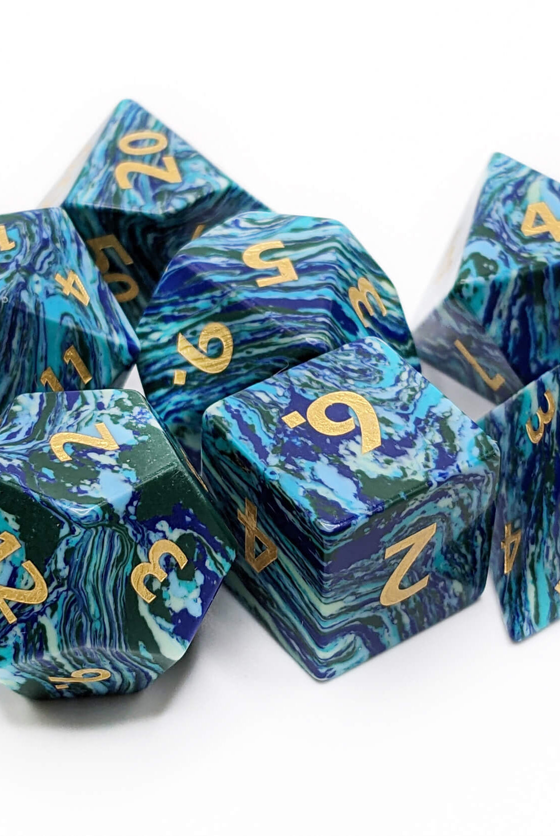 synthetic blue sea stone gemstone dice set