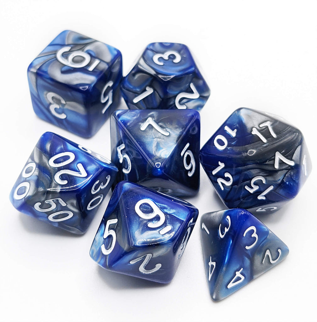 Crystal Caste Twins Dice Blue and Silver 3