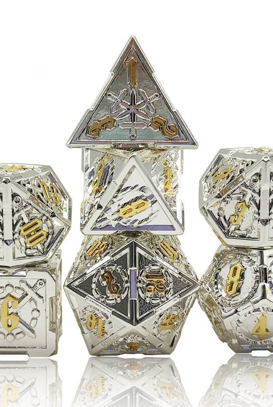 Bright silver and gold dice