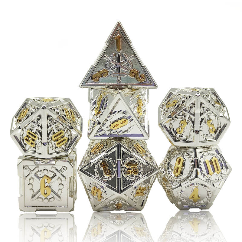 Bright silver and gold dice