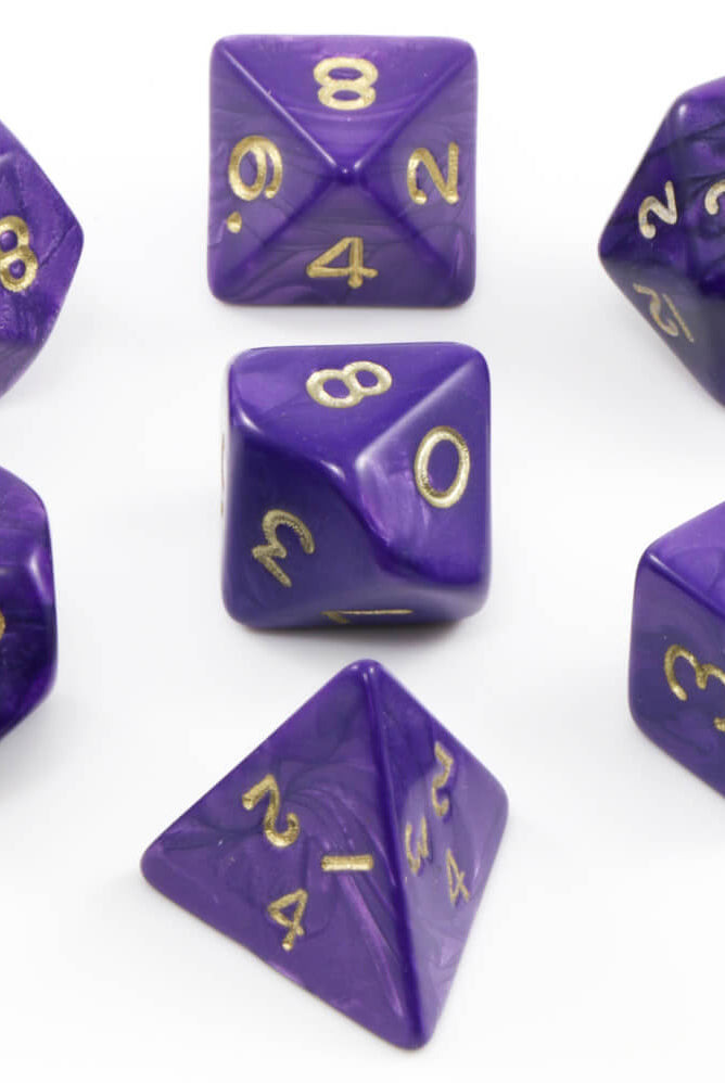 Purple dnd pearl dice