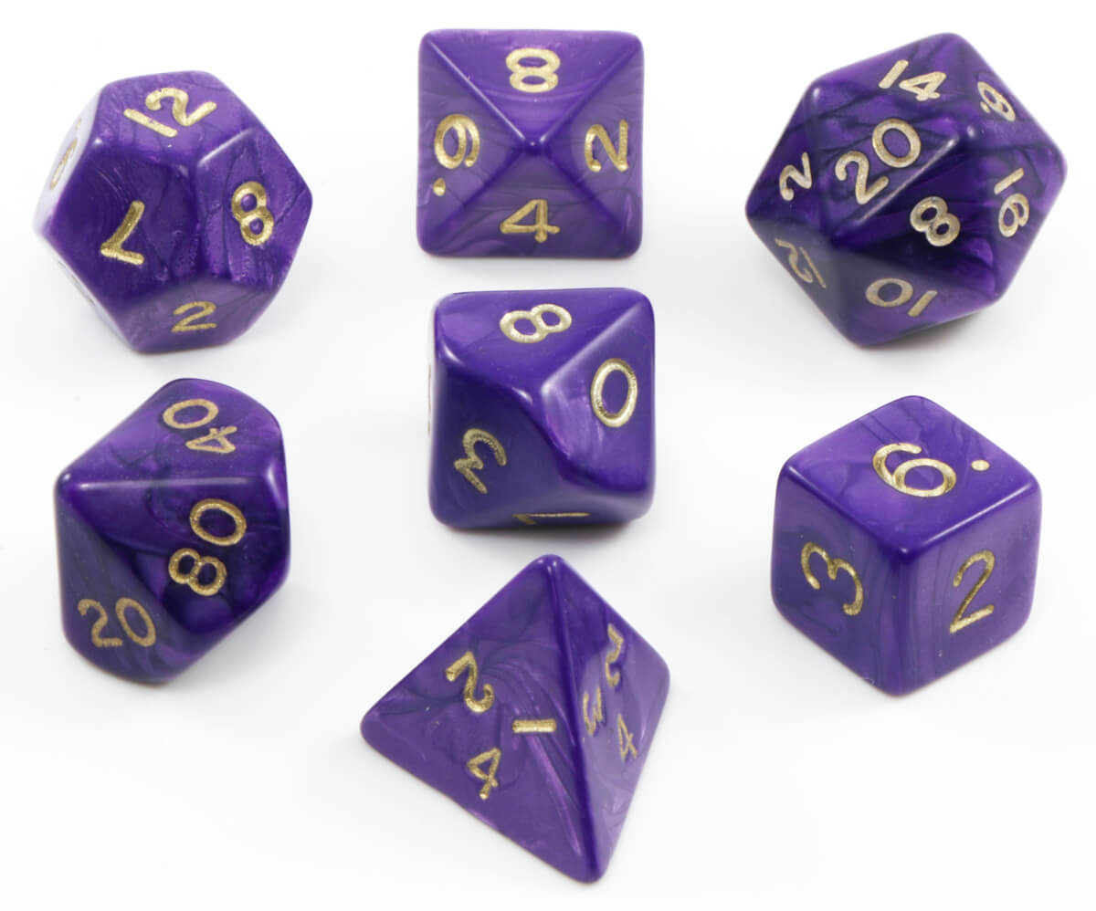 Purple dnd pearl dice