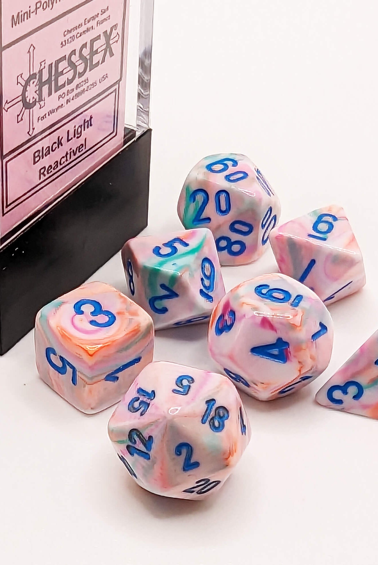 Chessex Mini Dice Pop Art with Blue numbers CHX20544