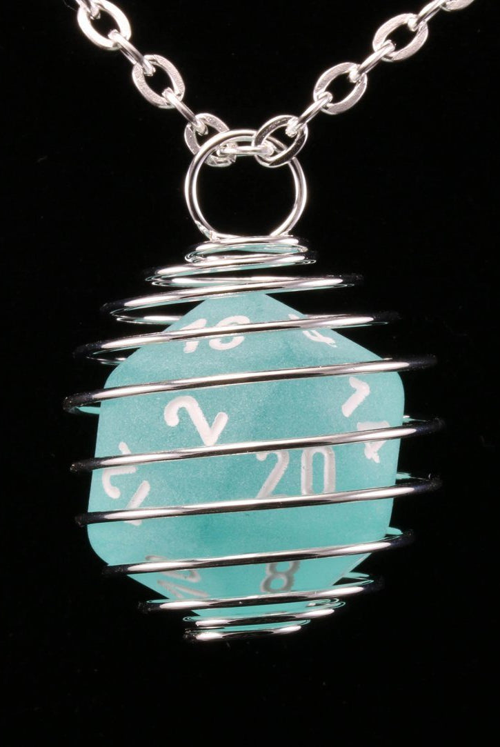 Frosted Teal d20 Necklace
