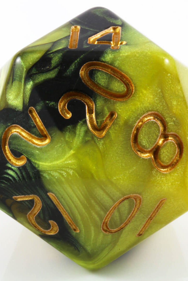 giant black and yellow d20