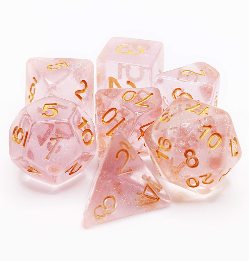 Diaphanous Dice pink TTRPG game set for dnd games