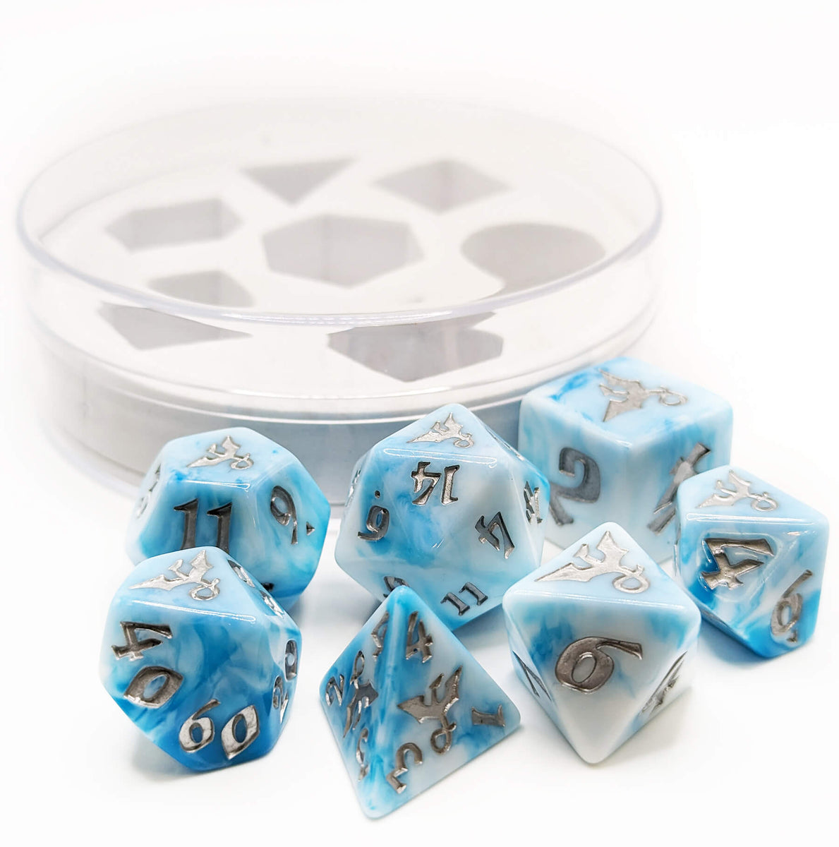 Dragon Icon Dice (Cloud) TTRPG 7Pc Role Playing Game Dice Set Dark