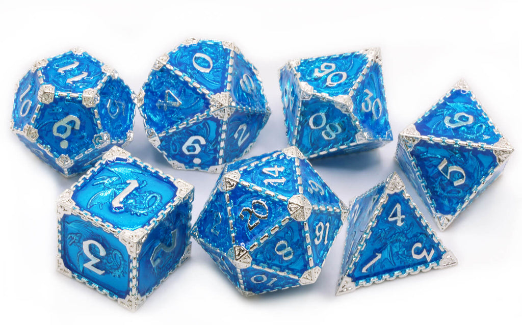 Dragon metal dice blue 3