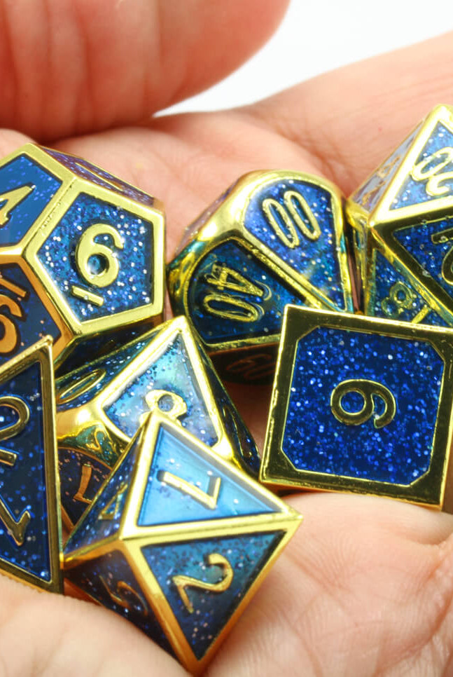 enamel metal dice blue and gold