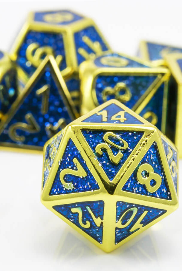 rpg dice blue and gold