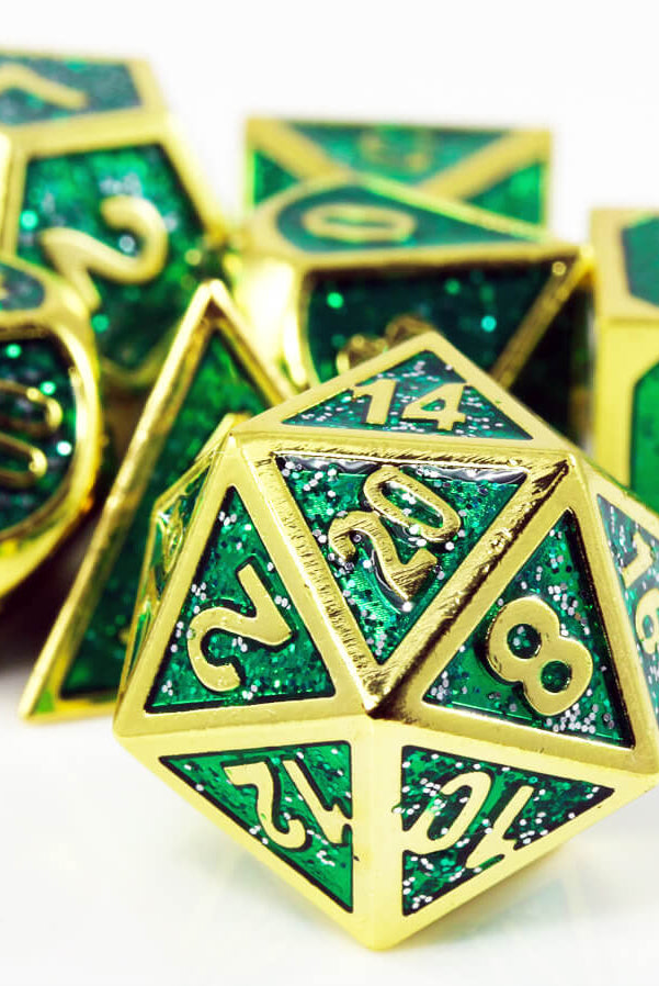 RPG Dice Green and Gold
