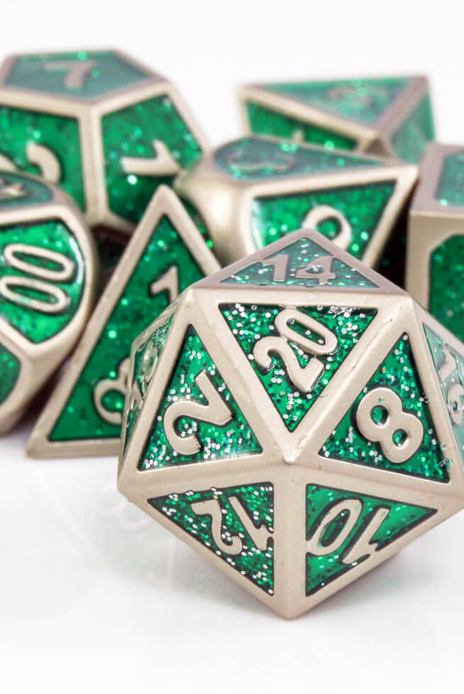 RPG green metal dice