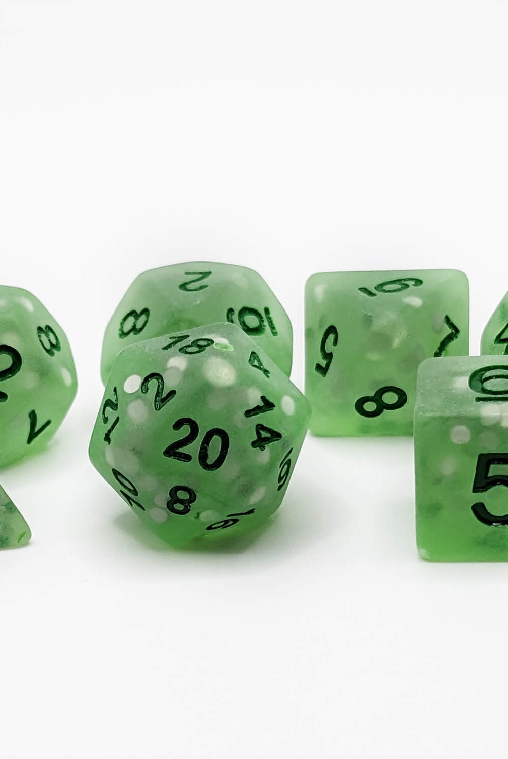 frosted green dice set for ttrpg games