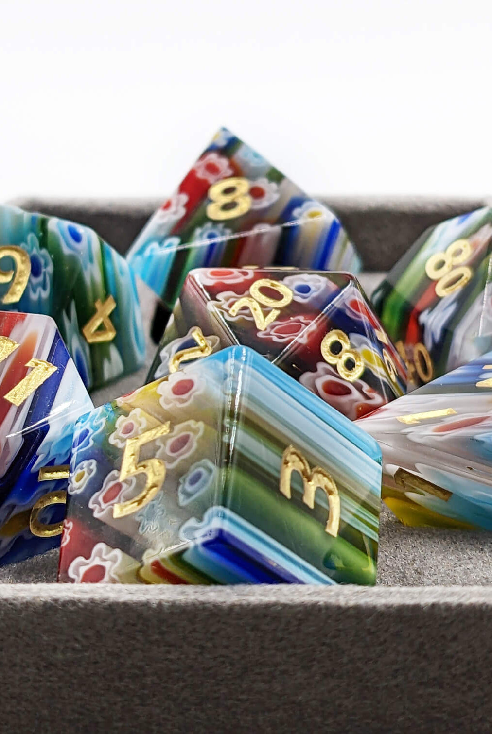 Blue fused art glass dice for dnd games