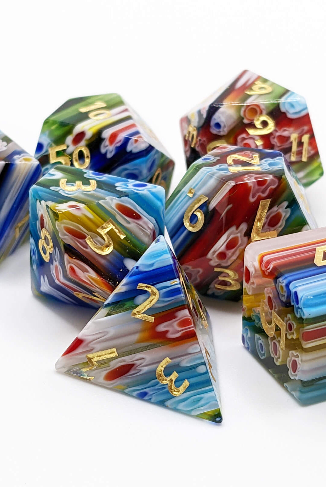 Beautiful art glass dice for ttrpg games