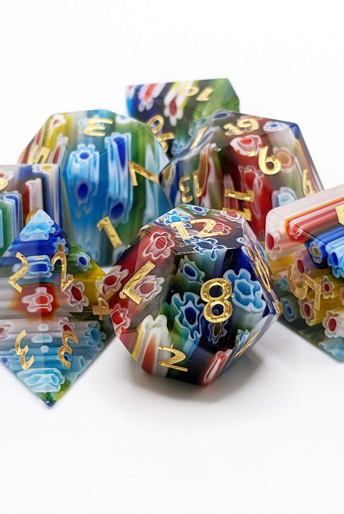 Gemstone and fused art glass rpg dice