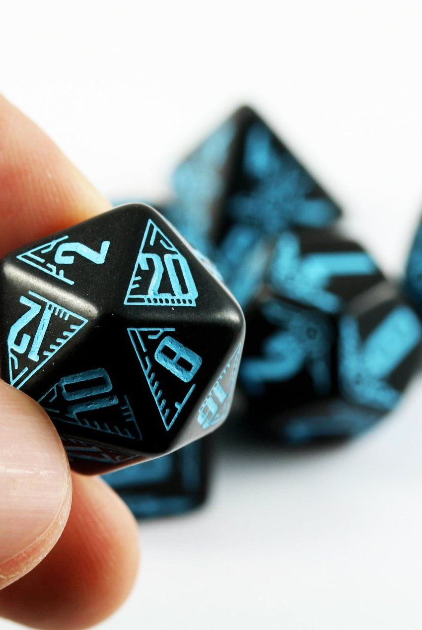 d20 Galactic dice black blue