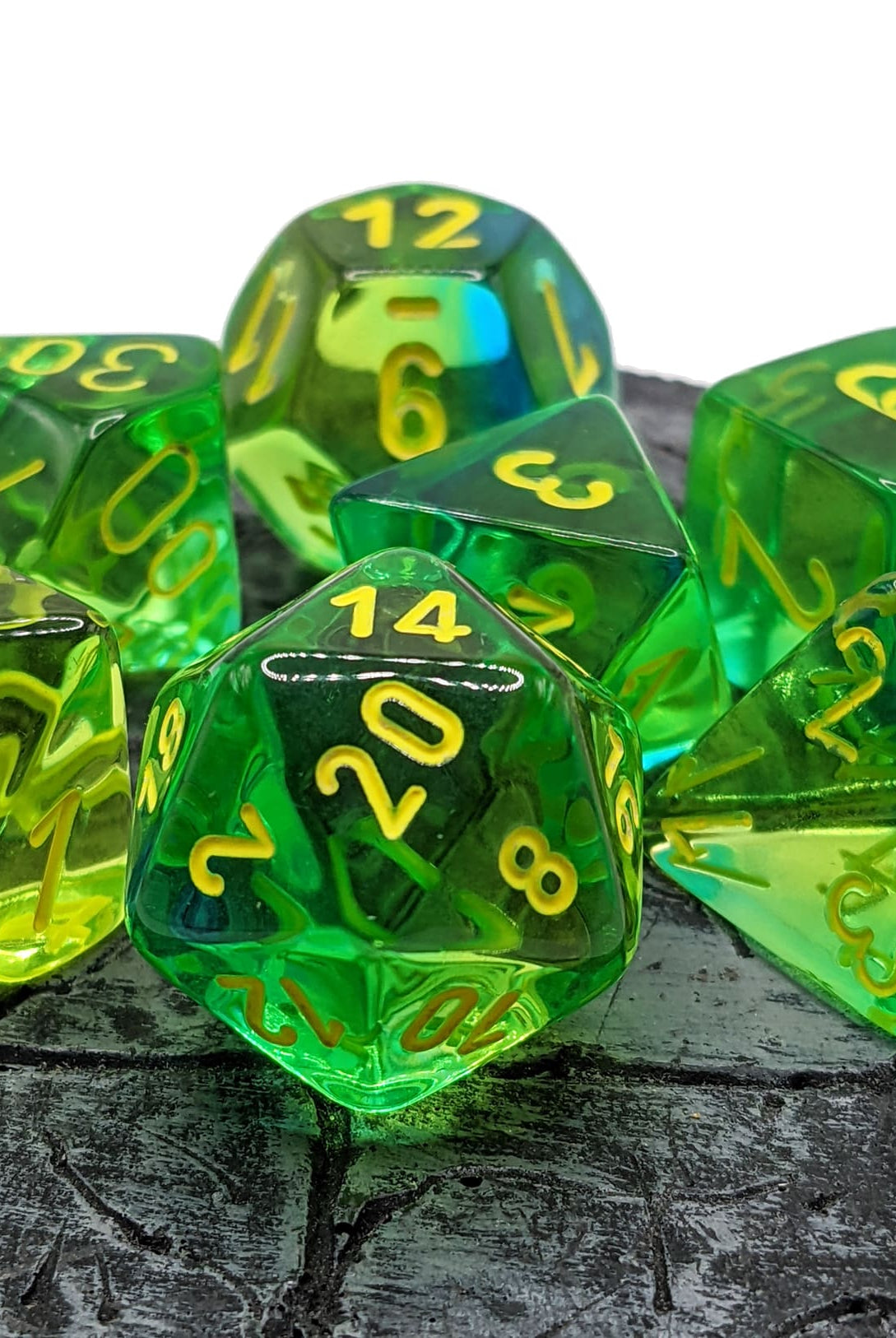 Chessex Gemini Translucent Green-Teal dice for ttrpg games