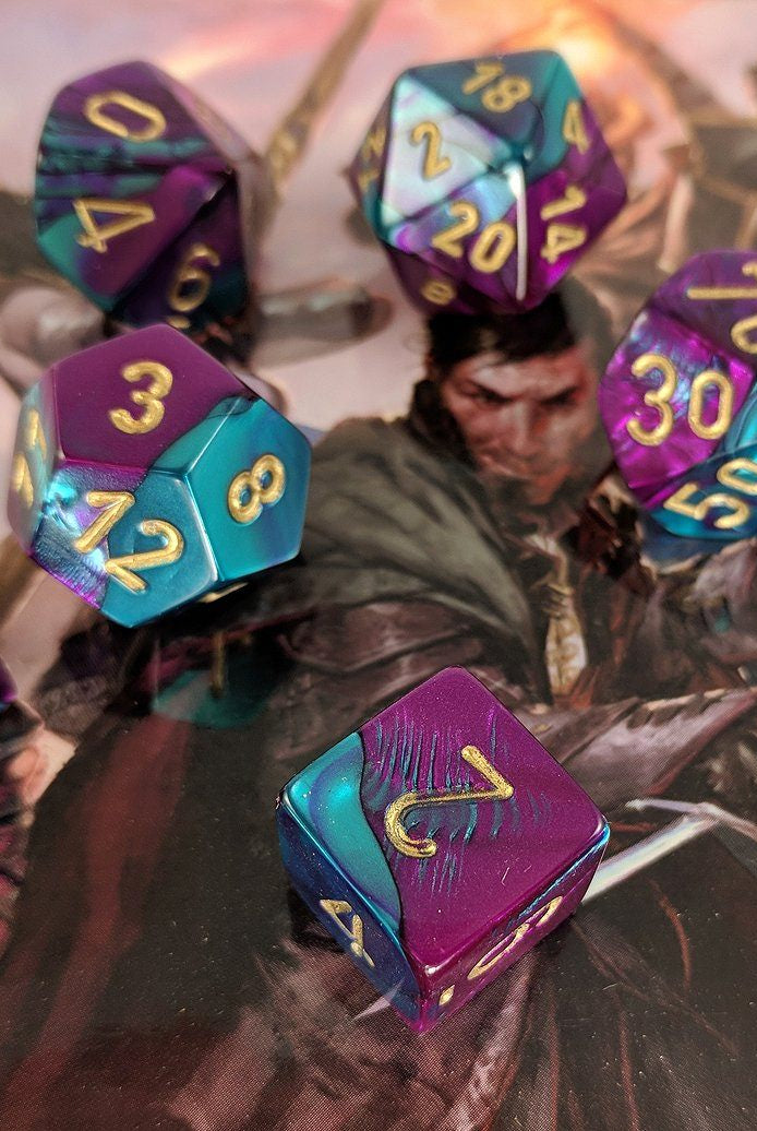 RPG Dice purple and teal