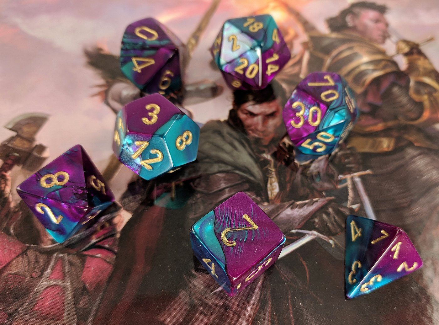 RPG Dice purple and teal
