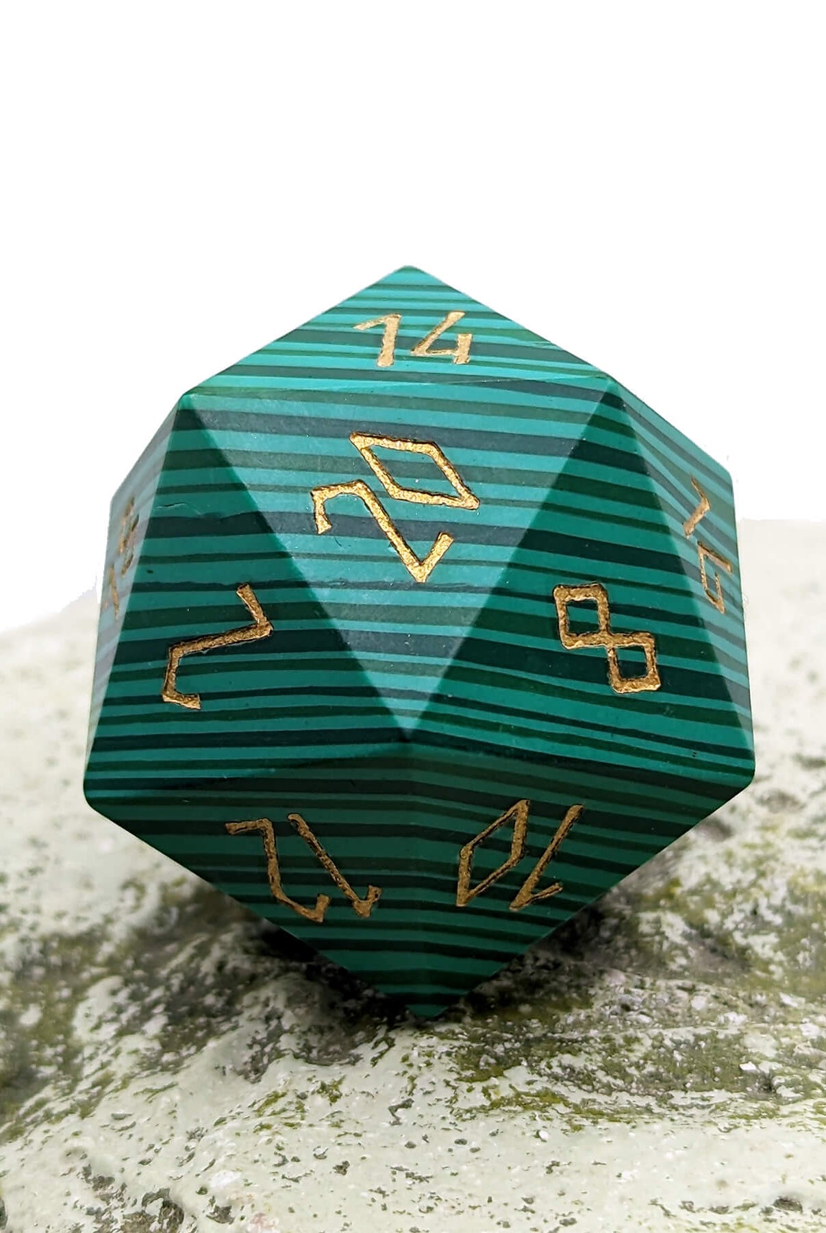 Malachite d20 gemstone dice