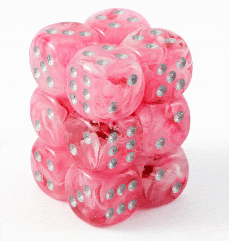 Ghostly Glow Dice (Pink); 12 X D6 Dice Set Dark Elf Dice