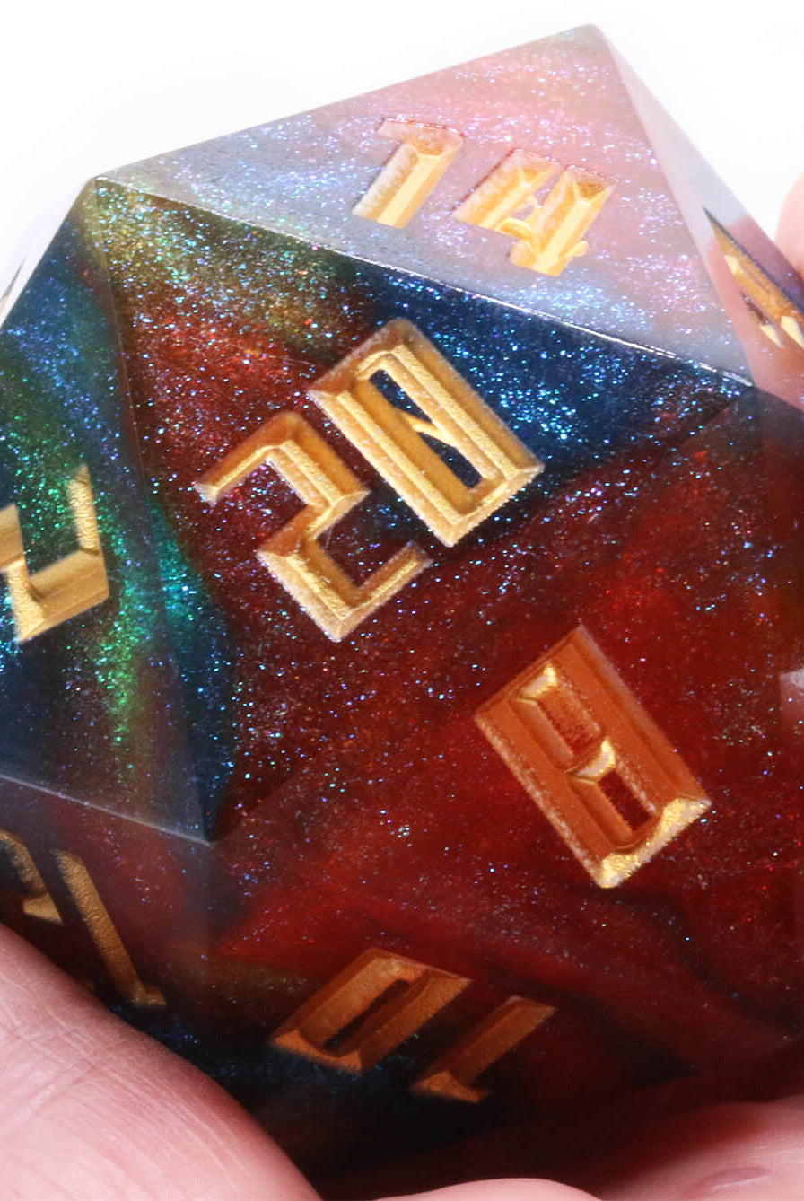 Giant D20 Glitter Dice Spell Matrix Gold