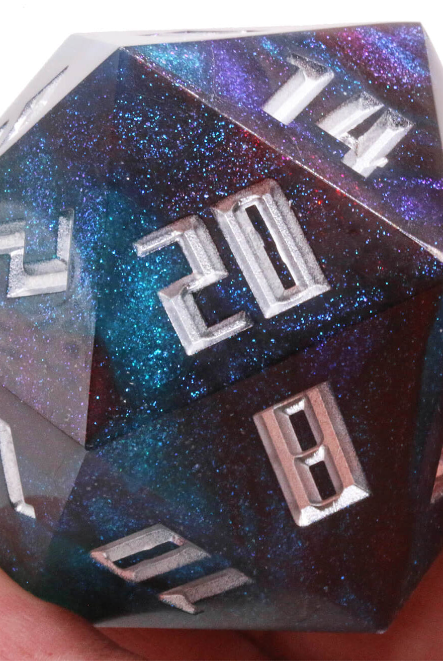Giant d20 Magic Glitter Dice Summoner Silver