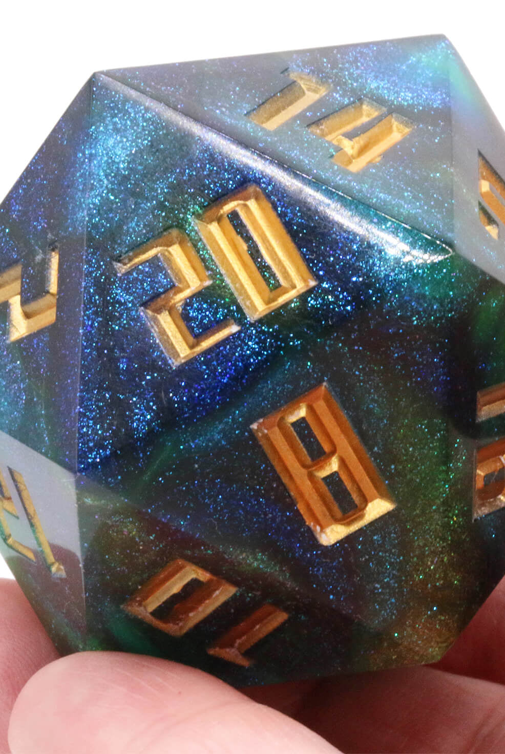 Giant d20 dice Ionic blue gold