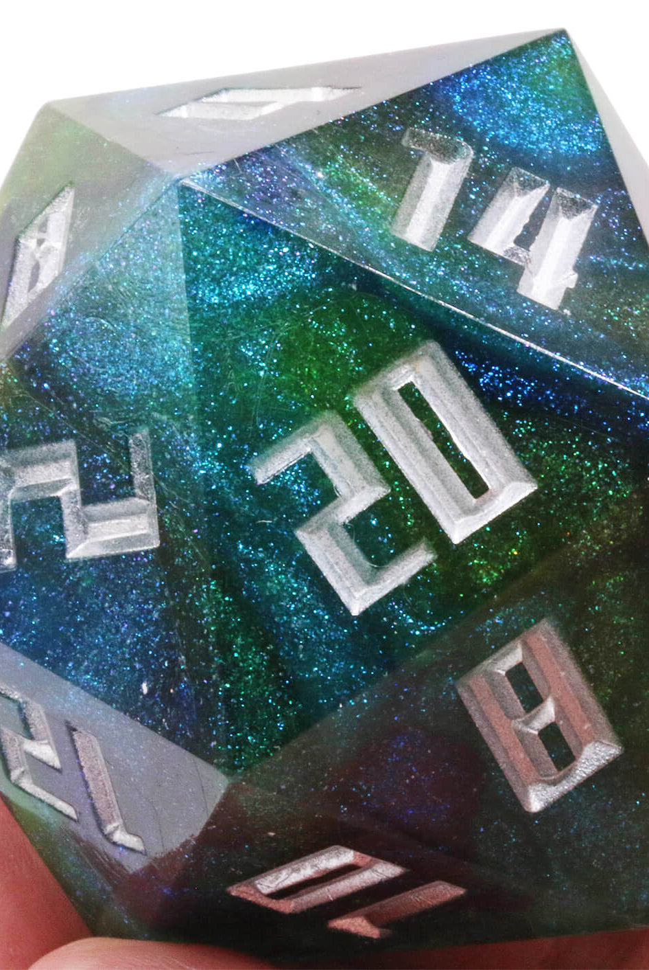 Giant d20 dice Ionic blue silver