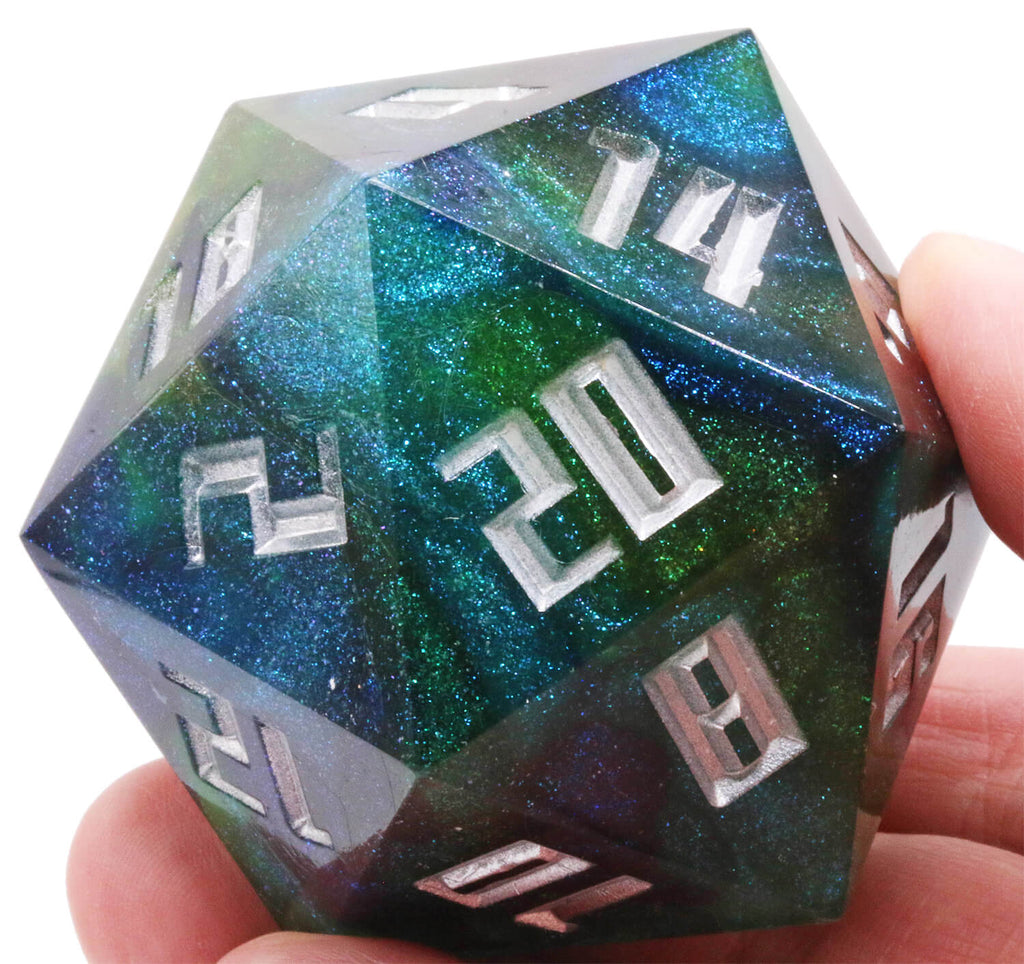 Giant d20 dice Ionic blue silver