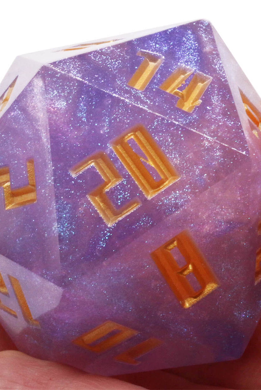 Giant DnD Dice: D20 Permafrost Gold Font