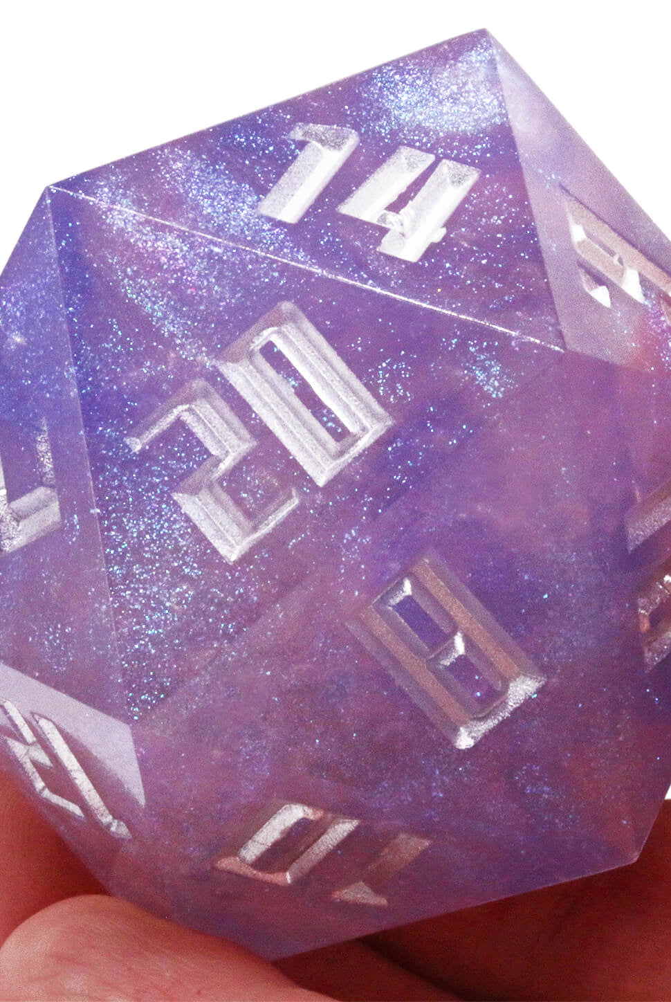 Large DnD Dice: D20 Permafrost Silver Font