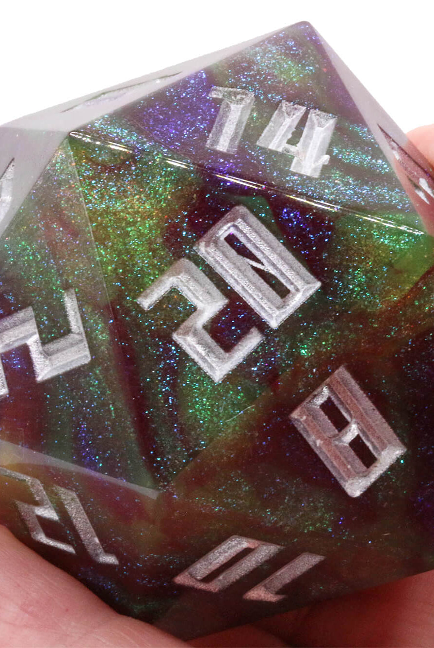 Giant D20 Glitter Dice Darkling Silver