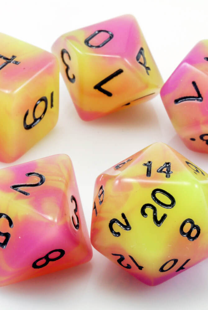 glow in the dark dice purple yellow