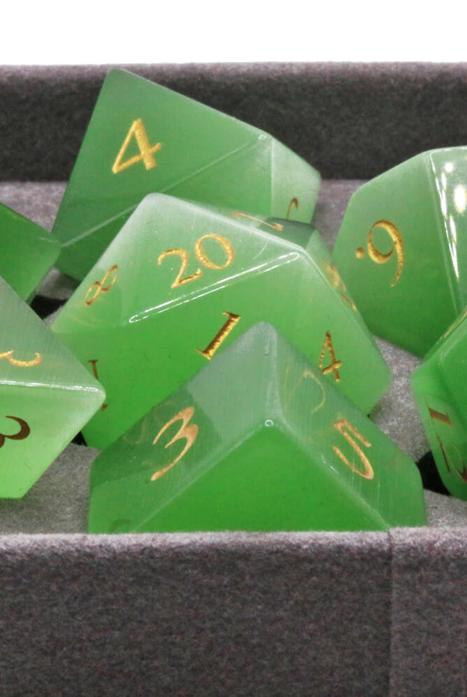 Green Cats Eye TTRPG Dice