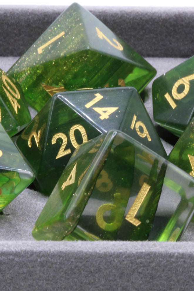 Green Ribbon Glass DnD Dice