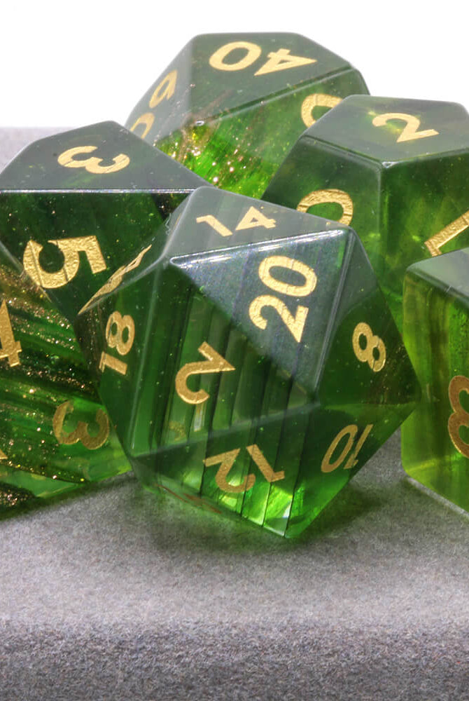 Green Ribbon Glass TTRPG Dice