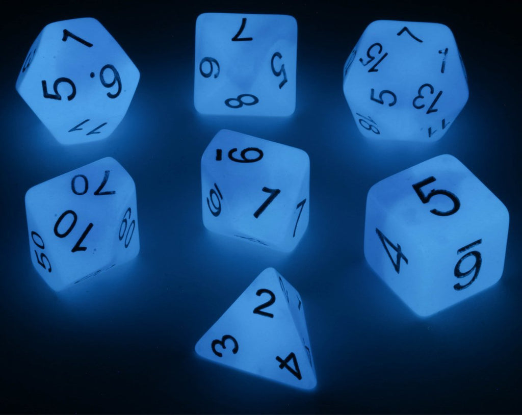 Blue Glow in the dark D&D dice