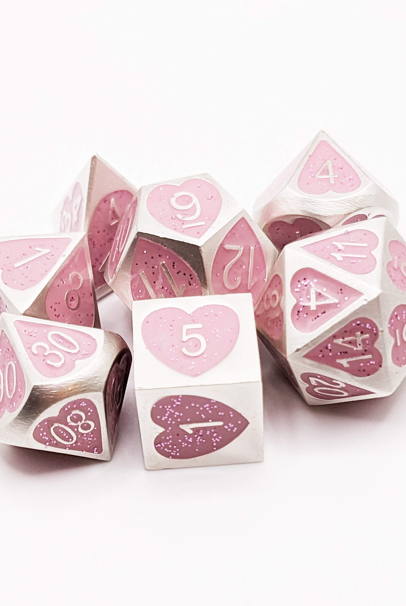 Pink Heart Dice Metal Set