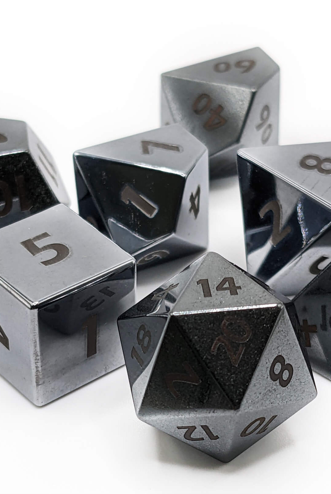 Black hematite gemstone dice for ttrpg games