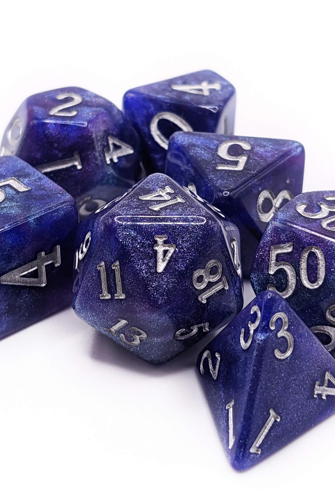 Beautiful dark star purple dice for ttrpg