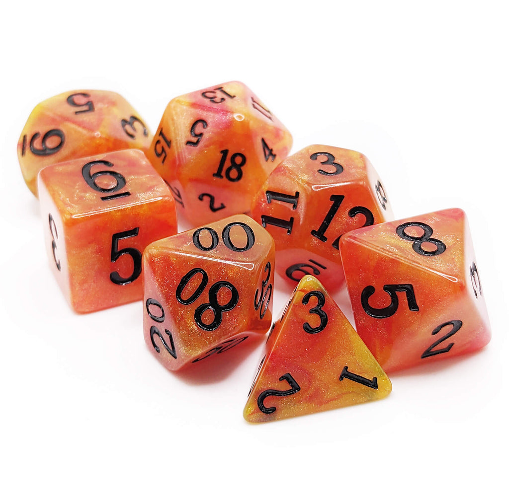 Iridescent lava orange and yellow game dice