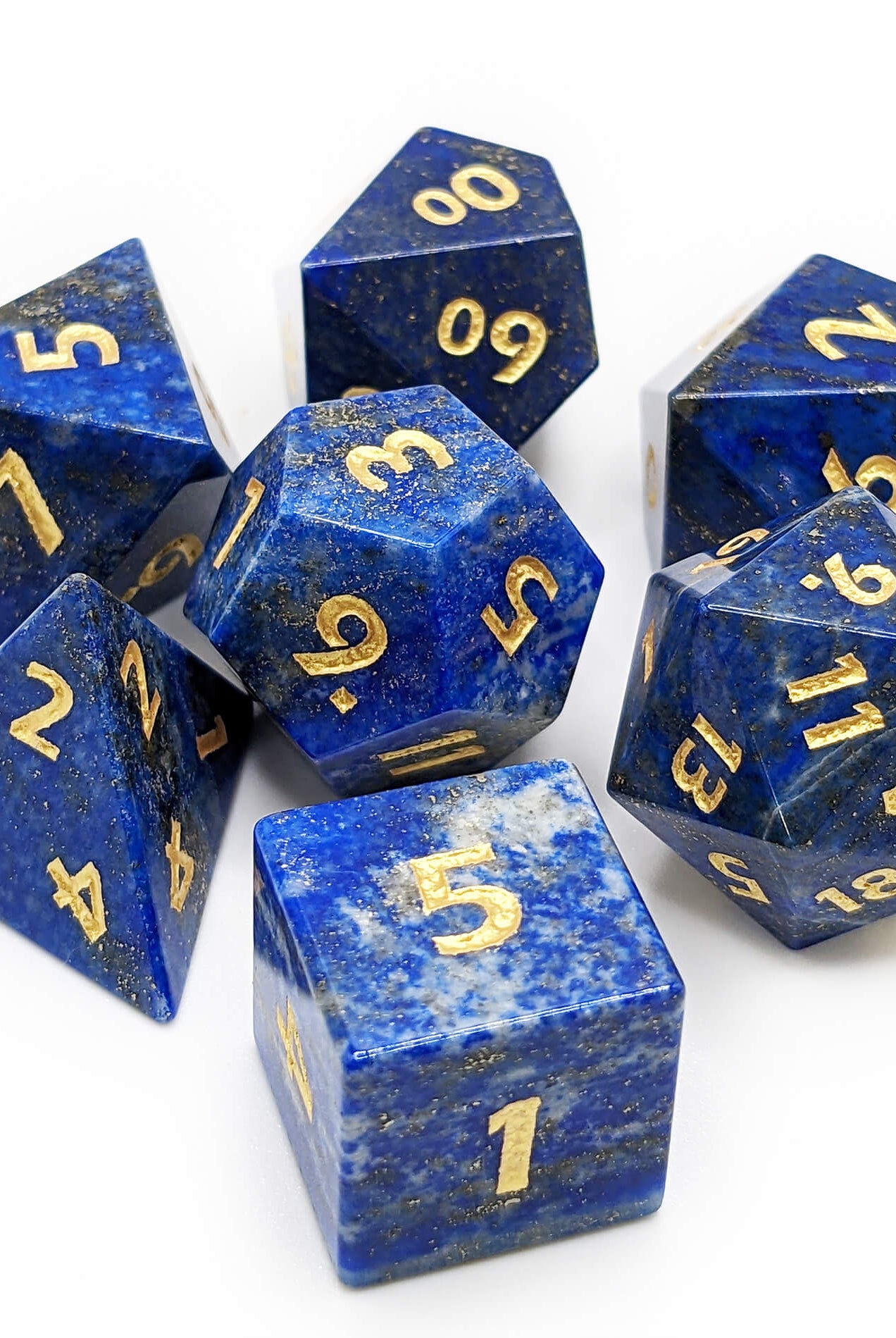 Beautiful blue gemstone dice for dungeons and dragons games