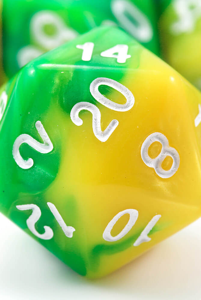 Green and yellow d20