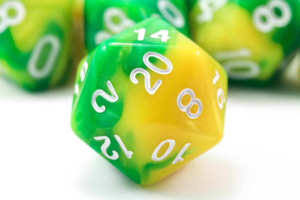 Green and yellow d20